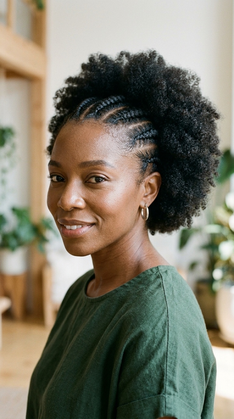 Side Cornrows with Afro Puff