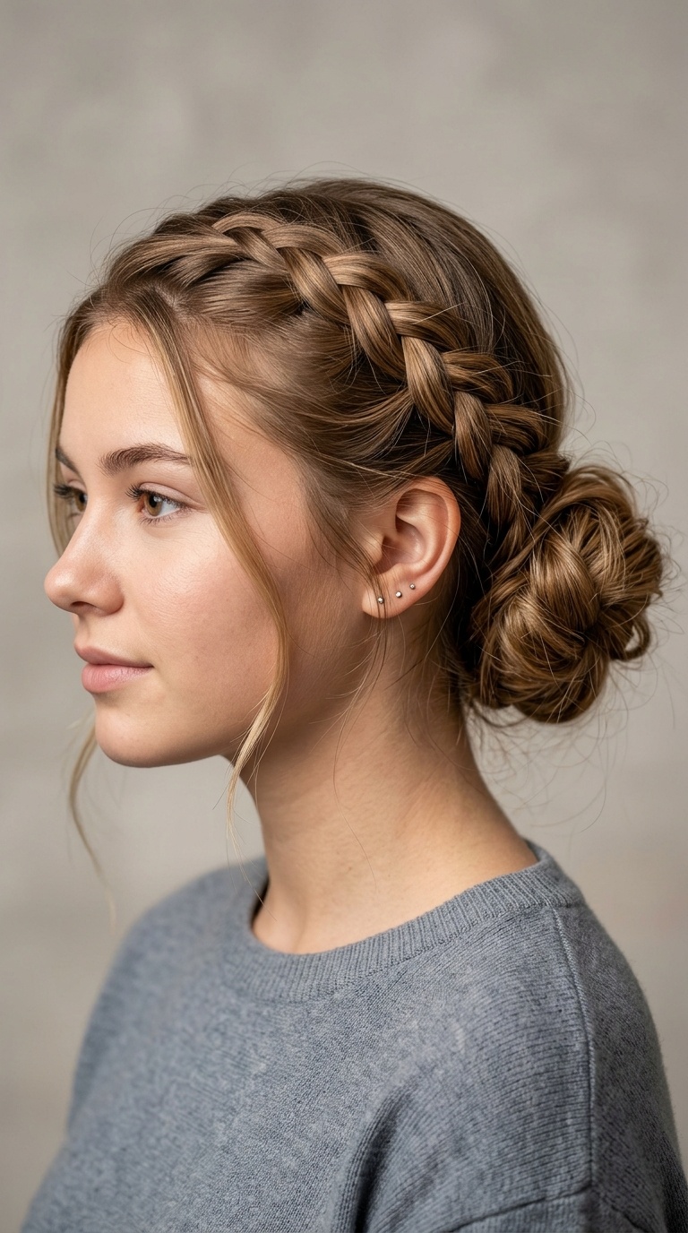 Side Dutch Braid to Messy Bun