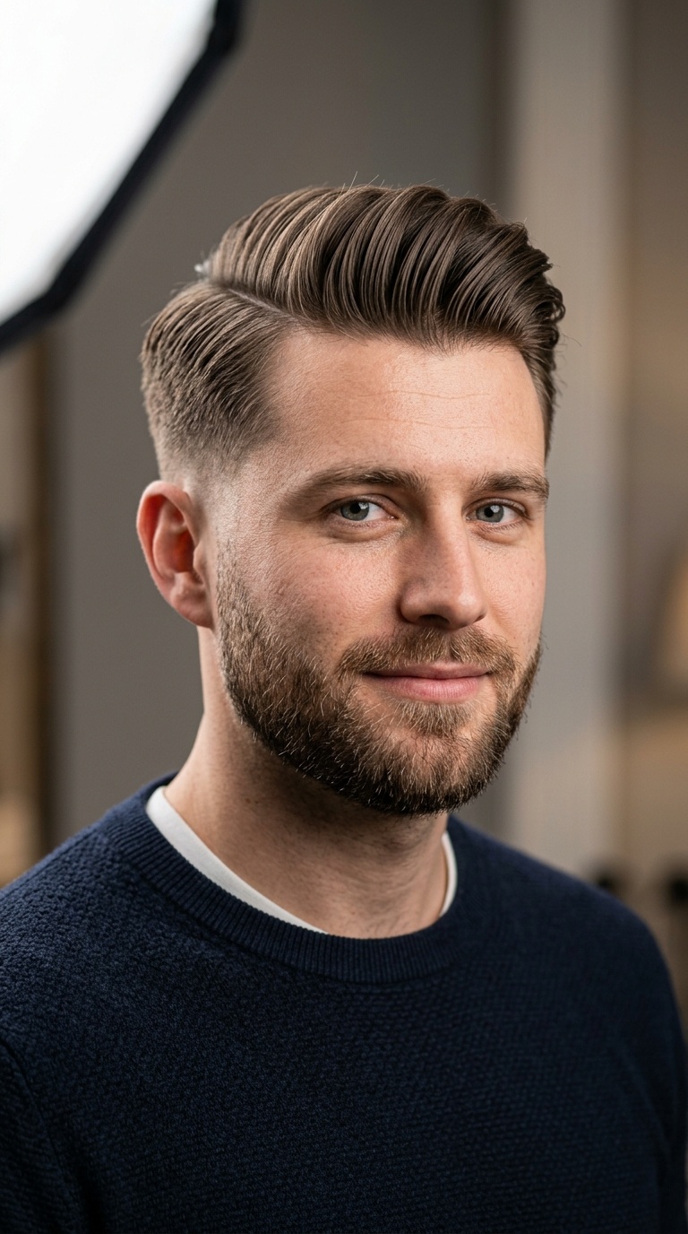 Side Part Pompadour with Taper Fade