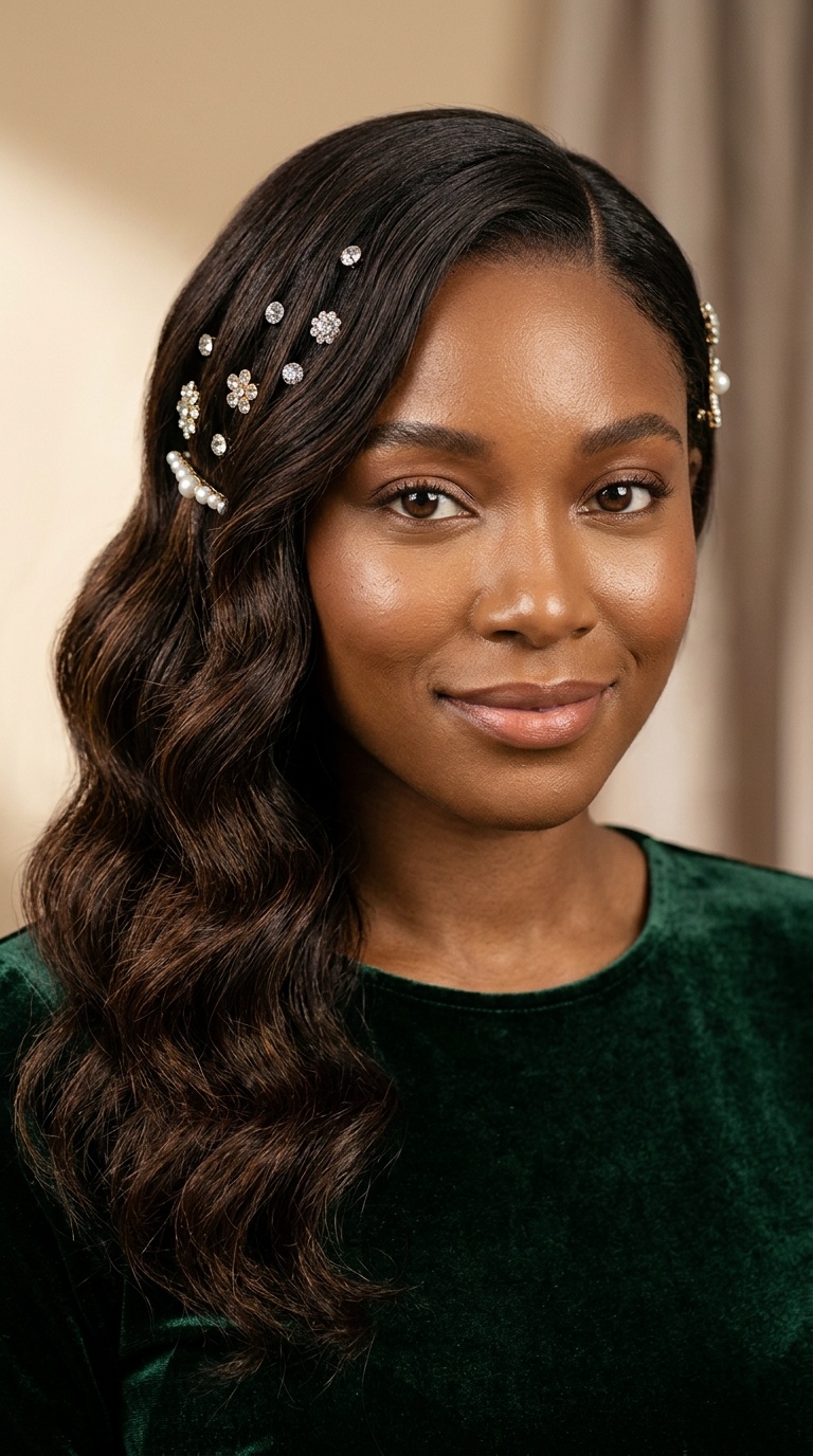 Side Part with Jeweled Pins