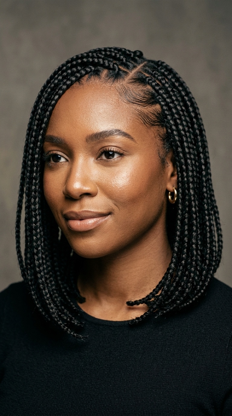 Side-Parted Box Braid Lob