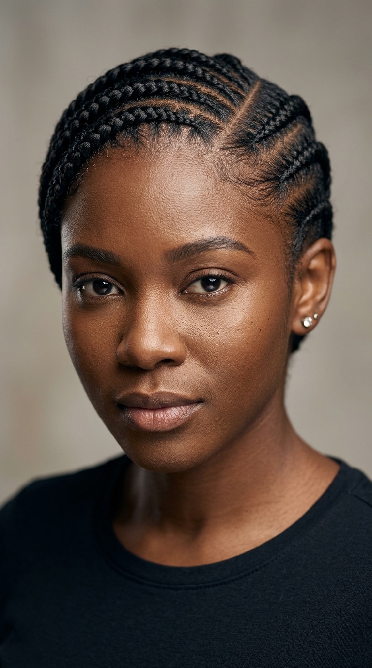 Side-Parted Feed-In Cornrows