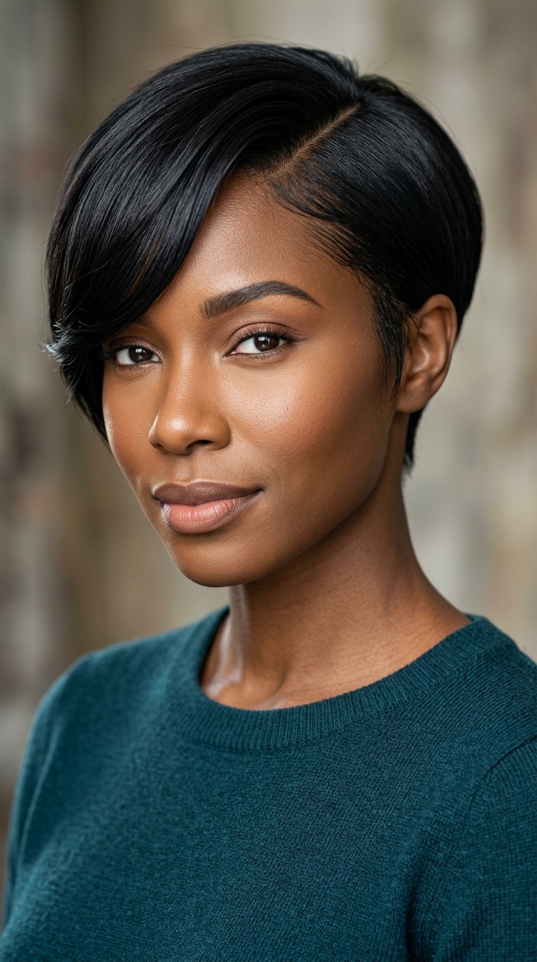 Side-Parted Pixie with Deep Swoop