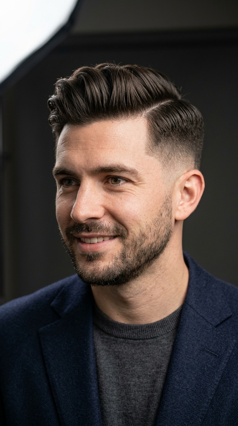 Side-Parted Pomp with Low Fade