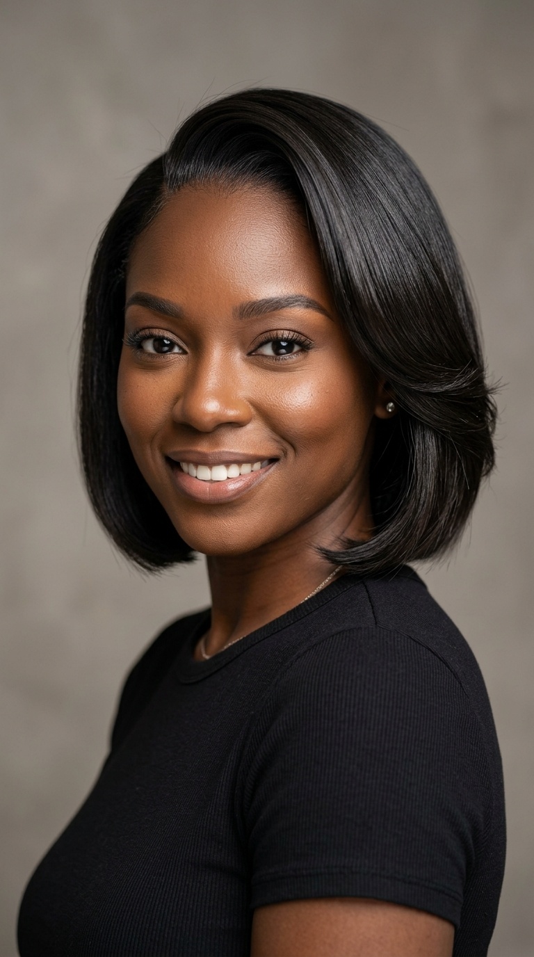 Side-Parted Silk Press Bob