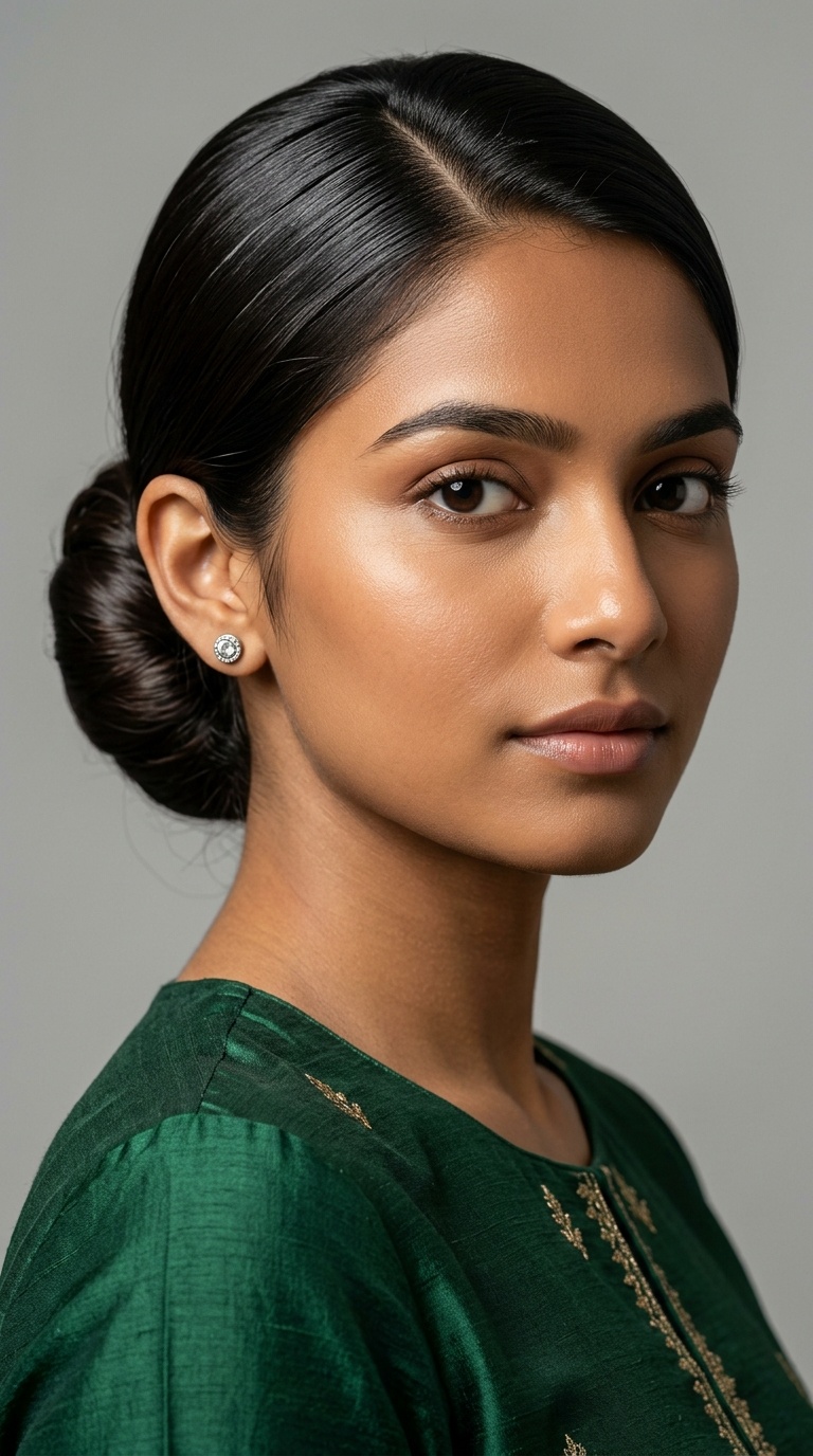 Side-Parted Sleek Bun