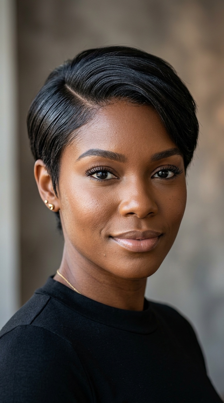 Side-Parted Sleek Pixie