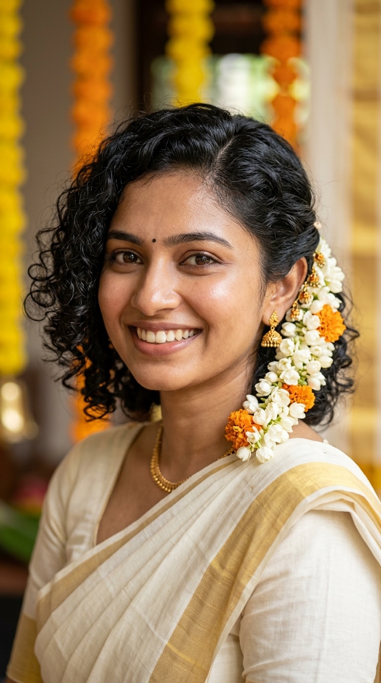 Side-Pinned Curls with Ornaments