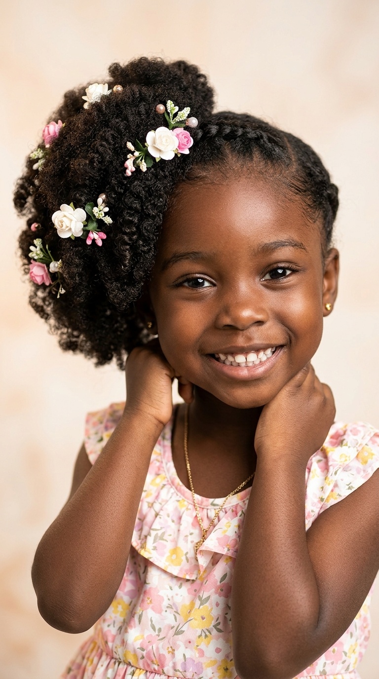 Side Puff with Floral Accents