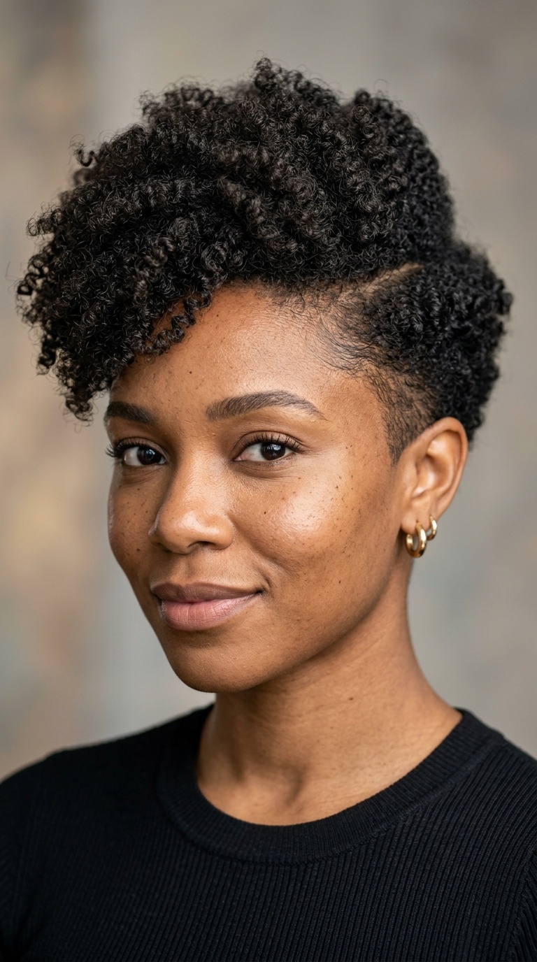 Side-Swept Afro with Tapered Temples