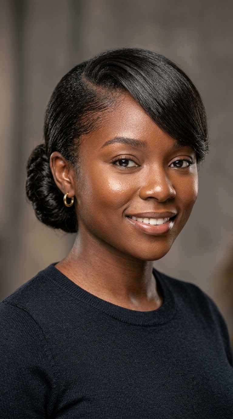 Side-Swept Bang with Tucked Bun