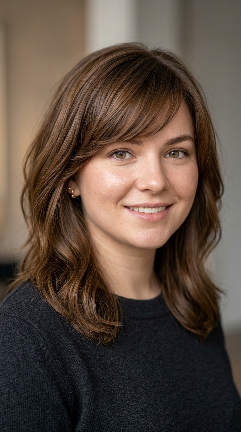 Side-Swept Bangs for Round Faces