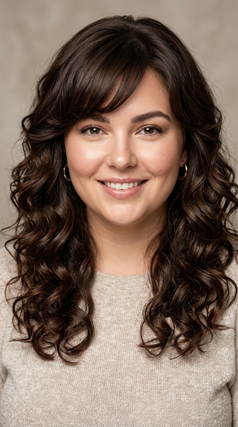 Side-Swept Bangs with Cascading Curls