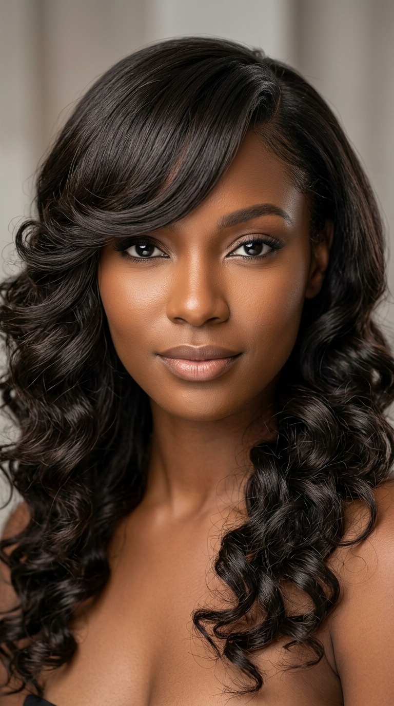 Side-Swept Bangs with Romantic Curls