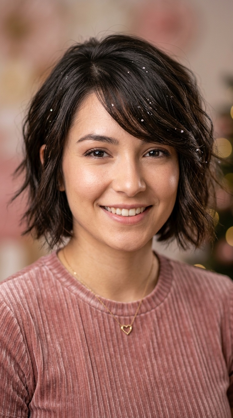 Side-Swept Bangs with Sparkle