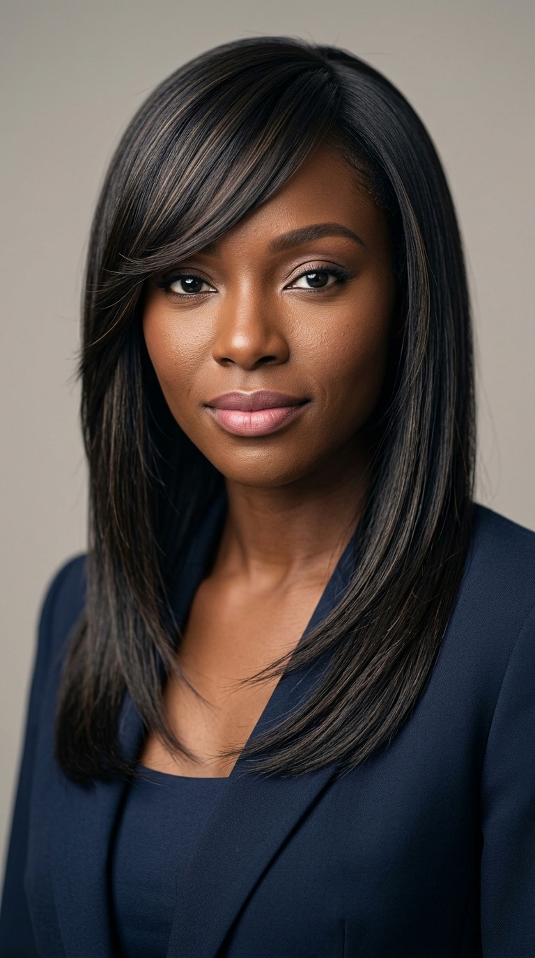 Side-Swept Bangs with Straight Tresses