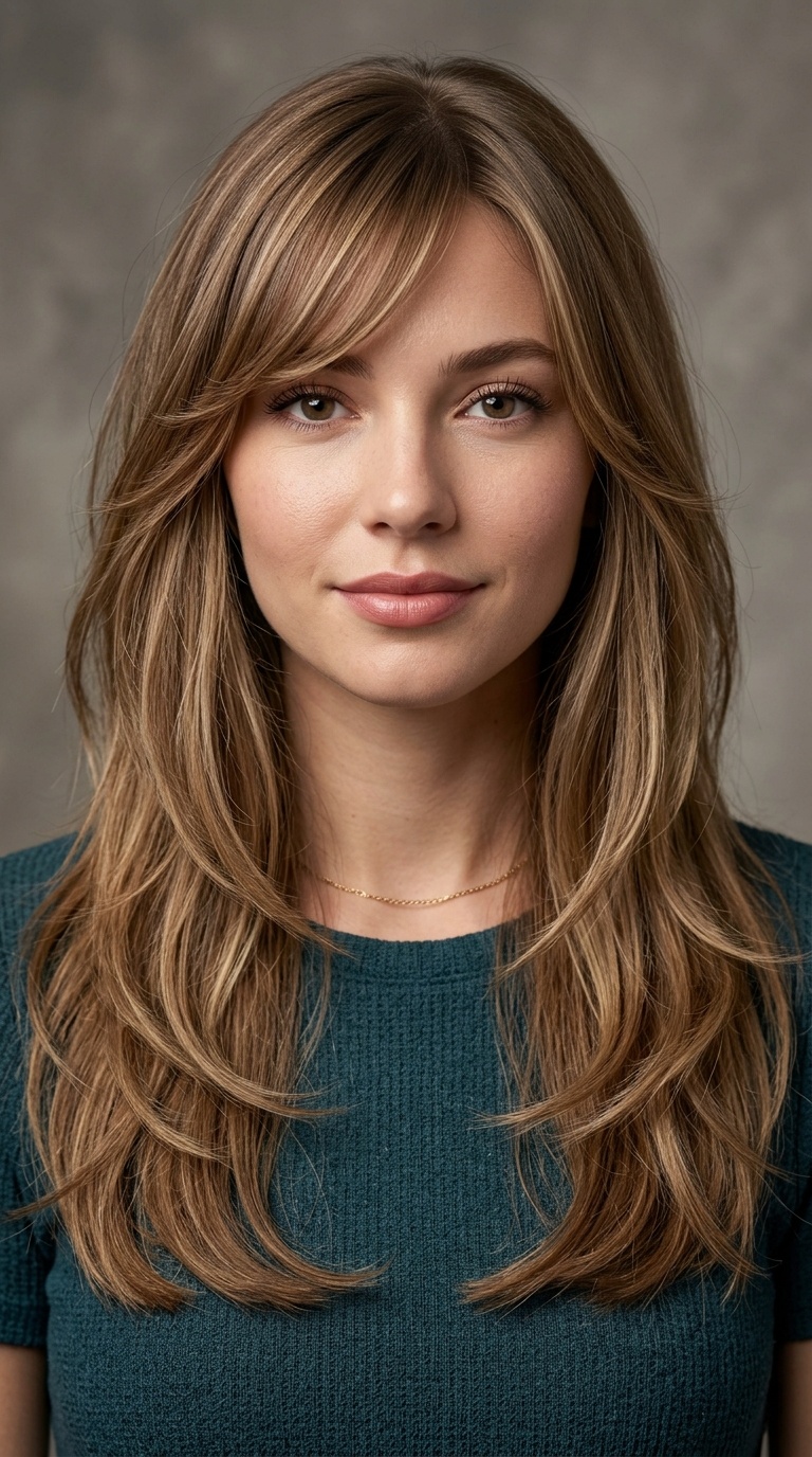 Side-Swept Bangs with V-Cut Layers