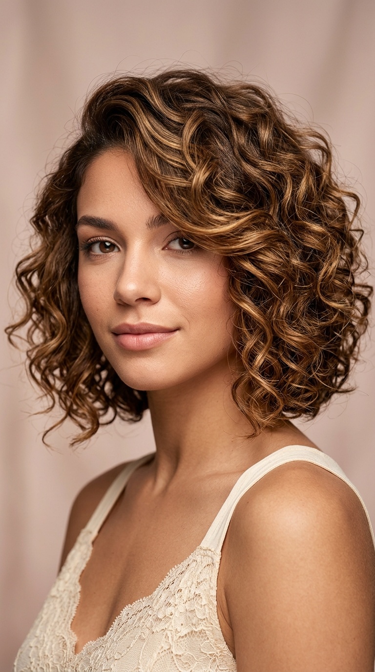 Side-Swept Bob with Bouncy Curls