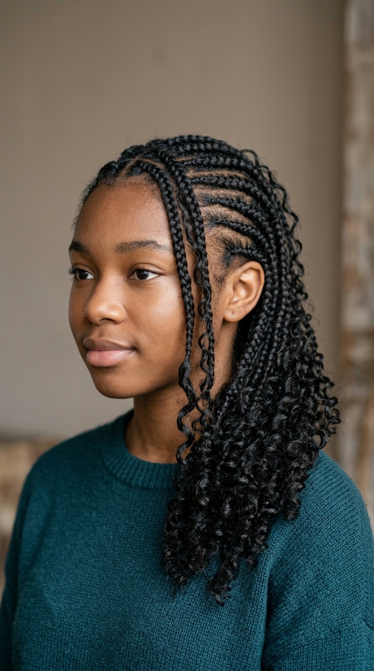 Side-Swept Boho Cornrows