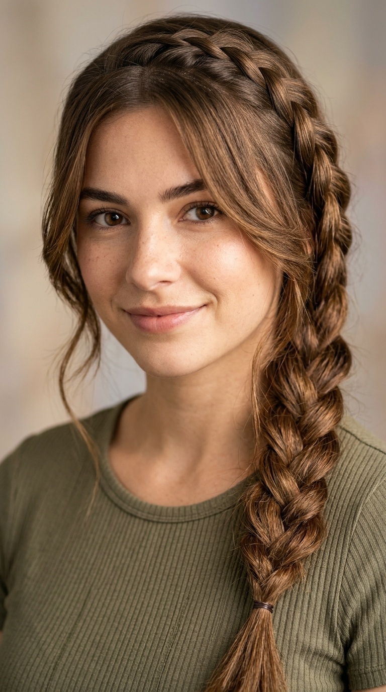 Side-Swept Braid with Face-Framing Layers