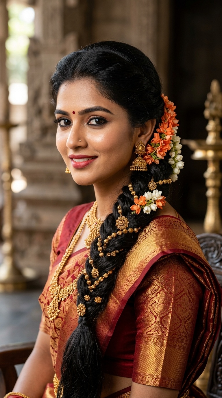 Side-Swept Braid with Gold Beads