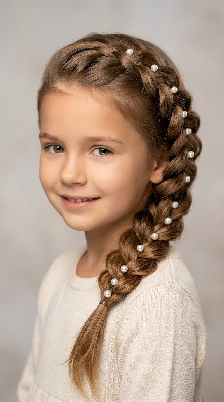 Side-Swept Braid with Pearl Pins