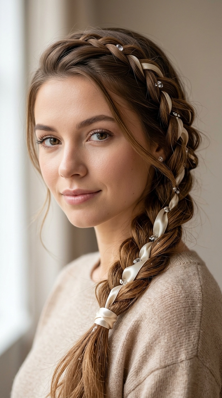 Side-Swept Braid with Satin