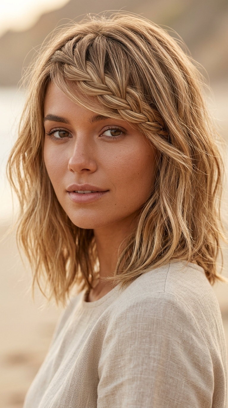 Side-Swept Braided Bangs