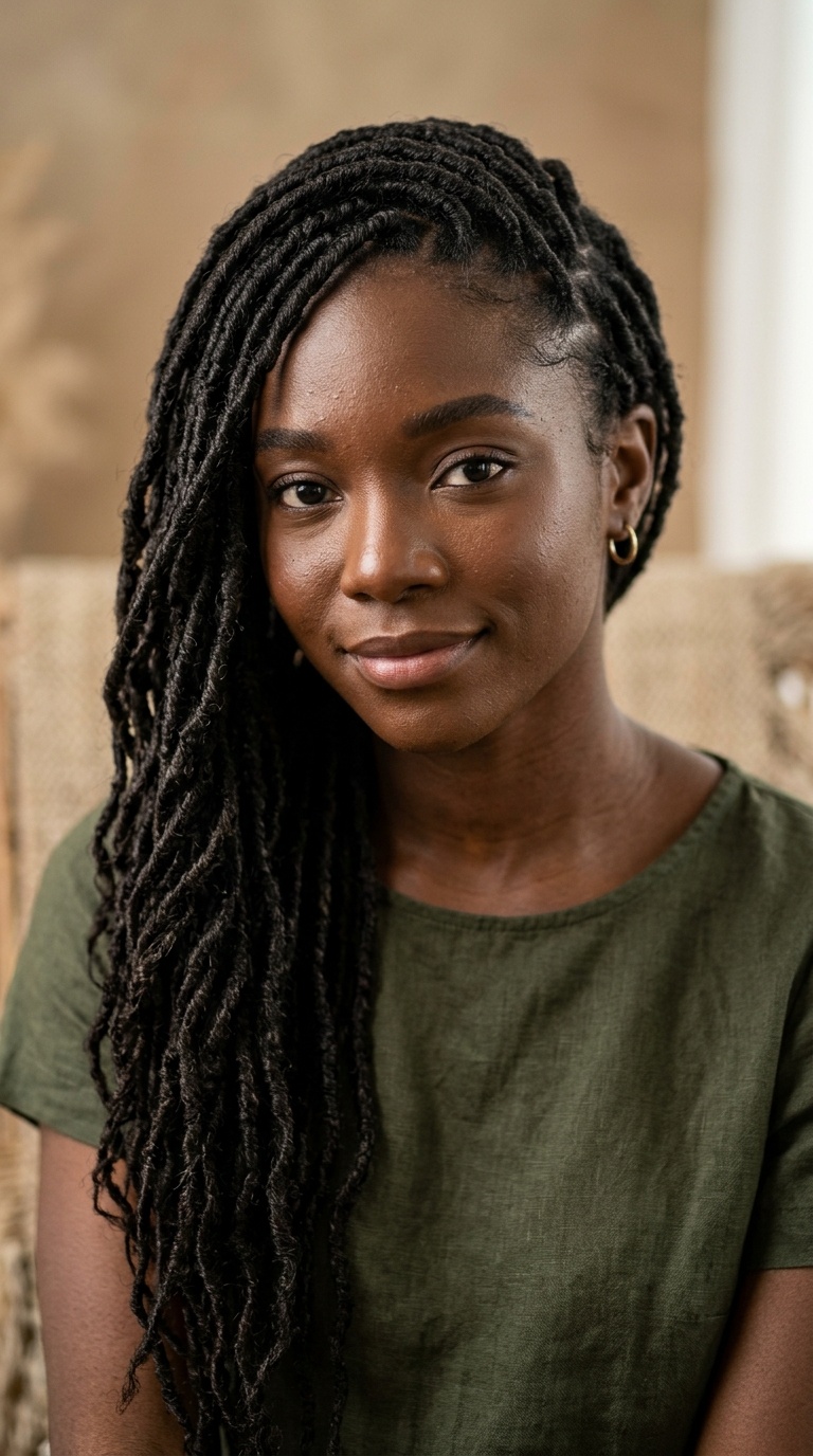 Side-Swept Braided Locs
