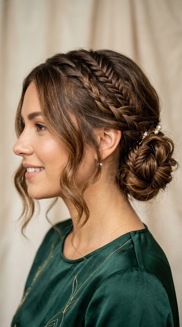 Side-Swept Braided Low Bun