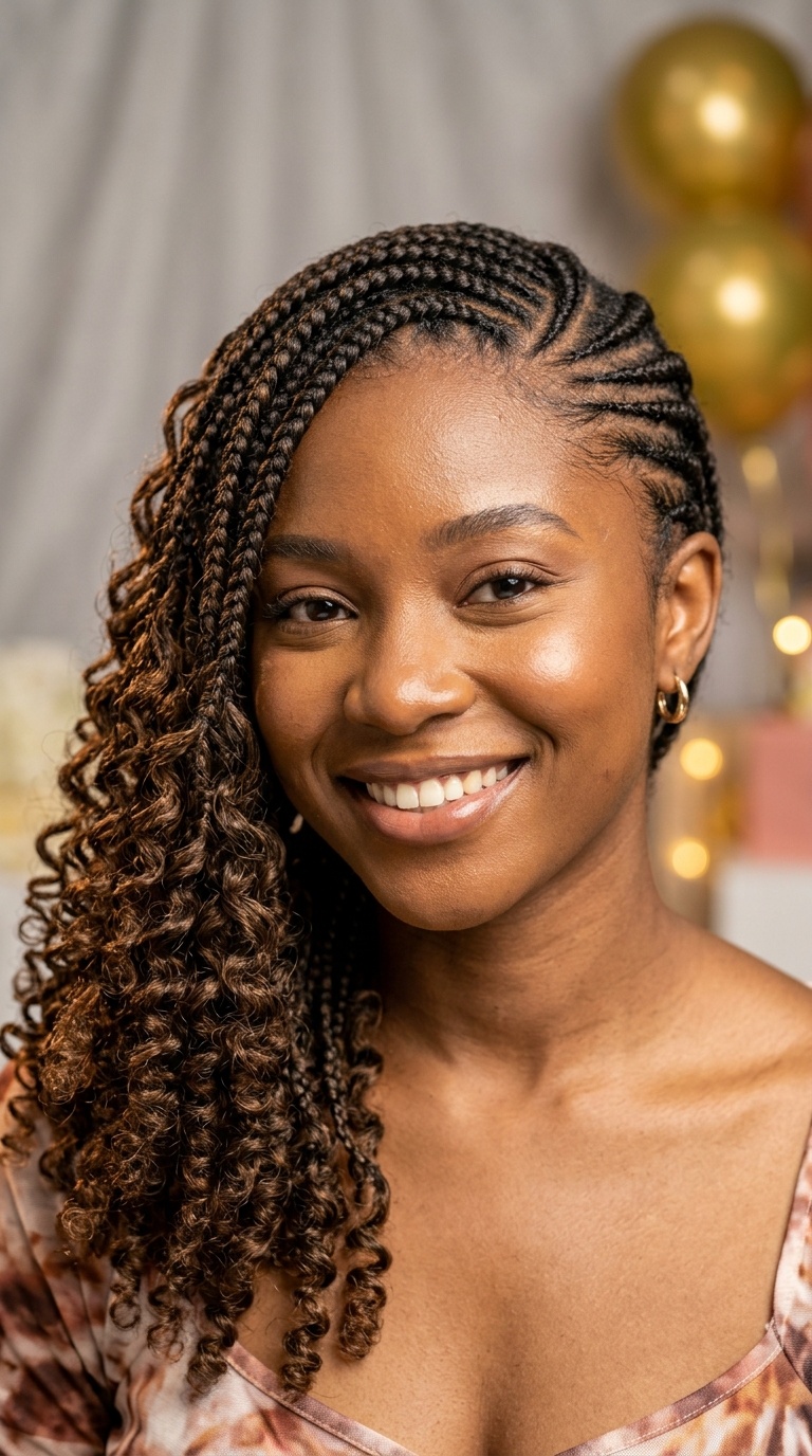 Side-Swept Braids with Curls