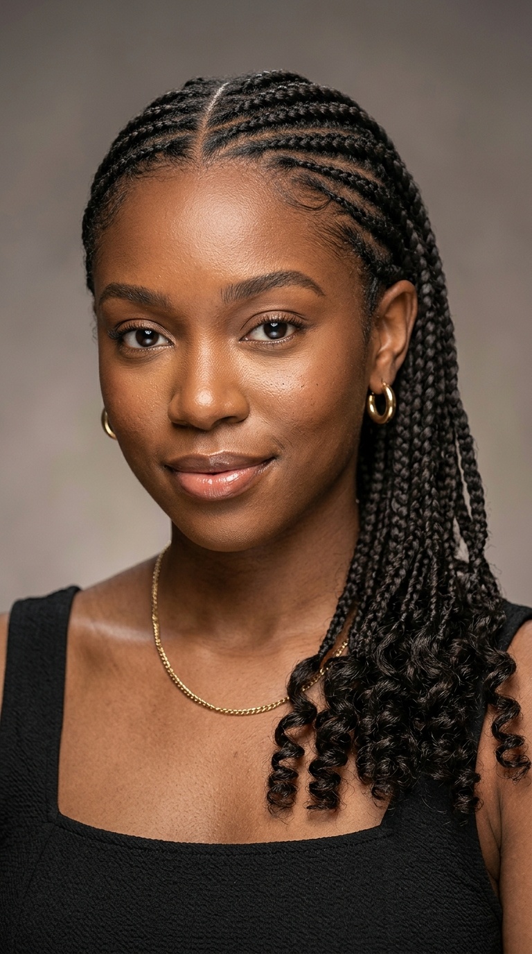 Side-Swept Braids with Curly Ends