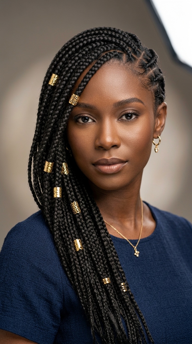 Side-Swept Braids with Gold Cuffs