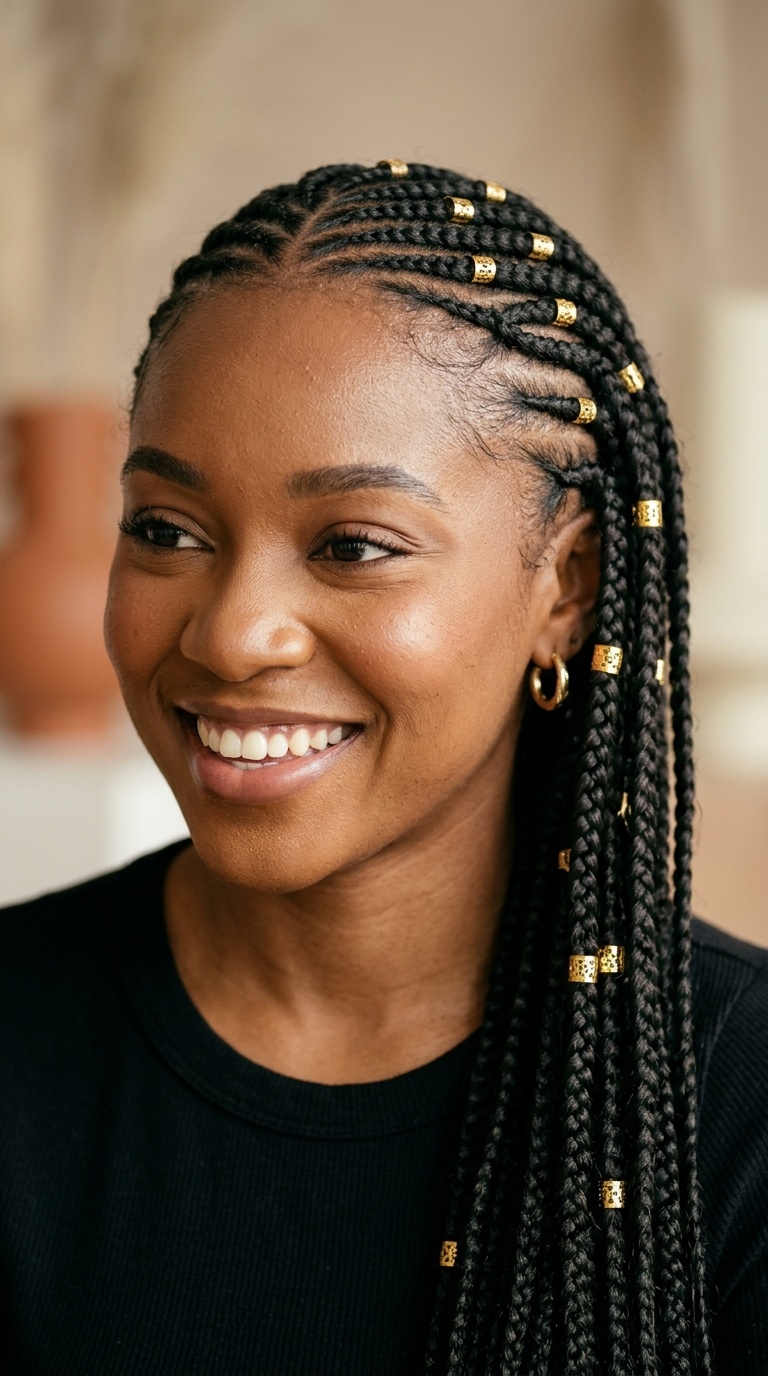 Side-Swept Braids with Gold Cuffs