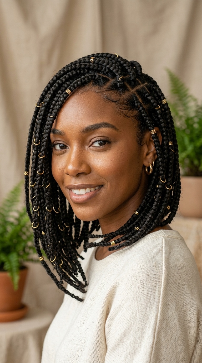 Side-Swept Braids with Gold Rings