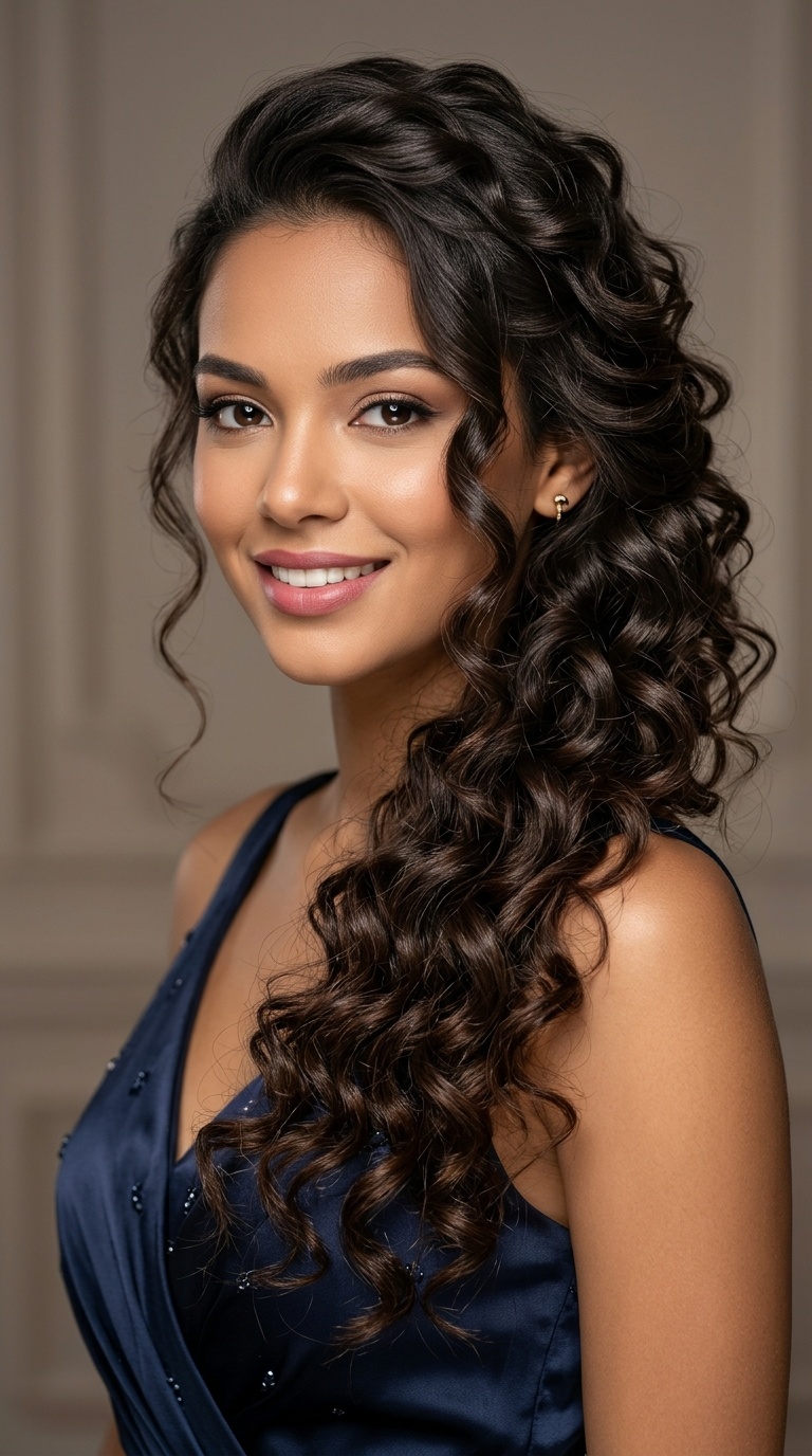Side-Swept Cascading Curls