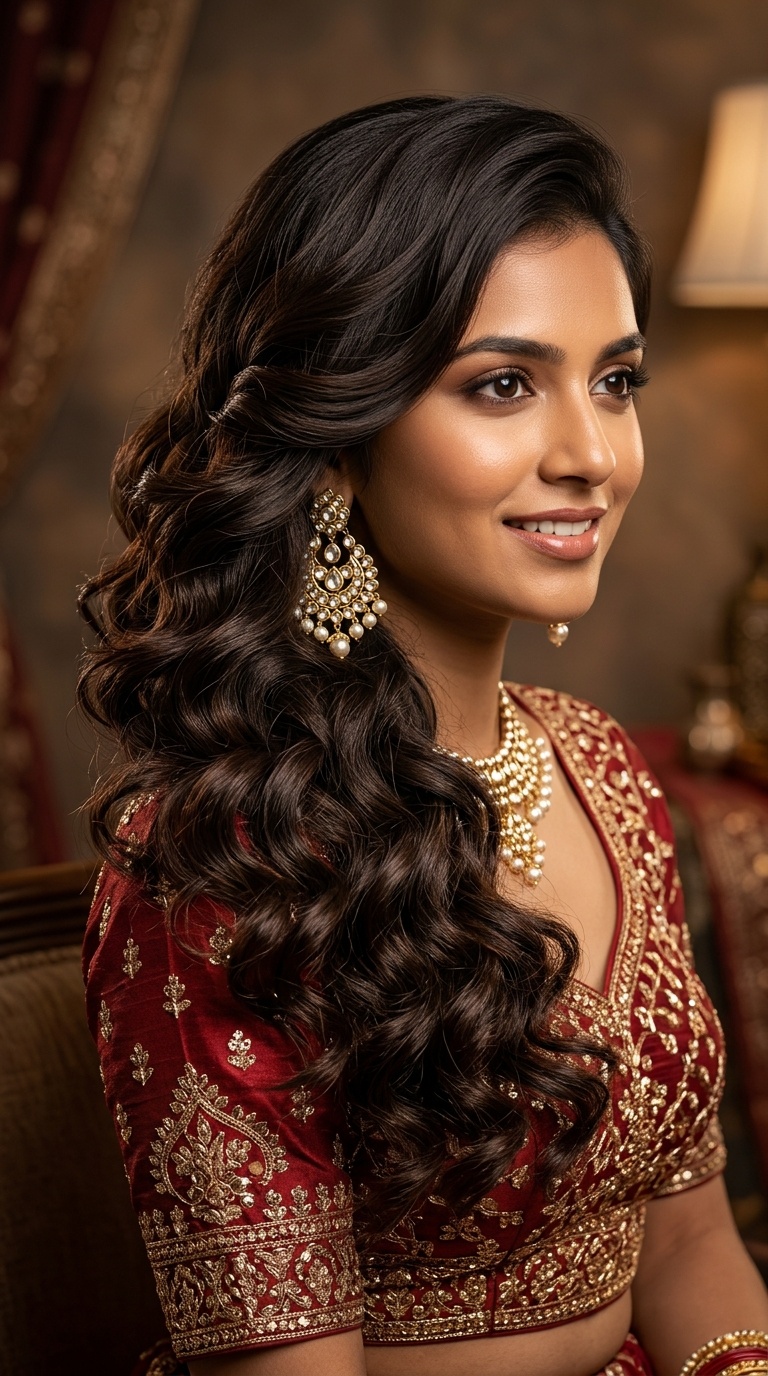 Side-Swept Cascading Curls