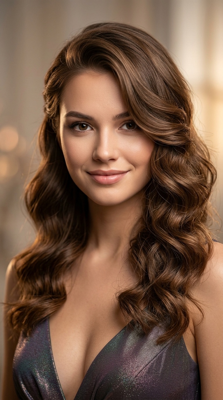 Side-Swept Cascading Curls
