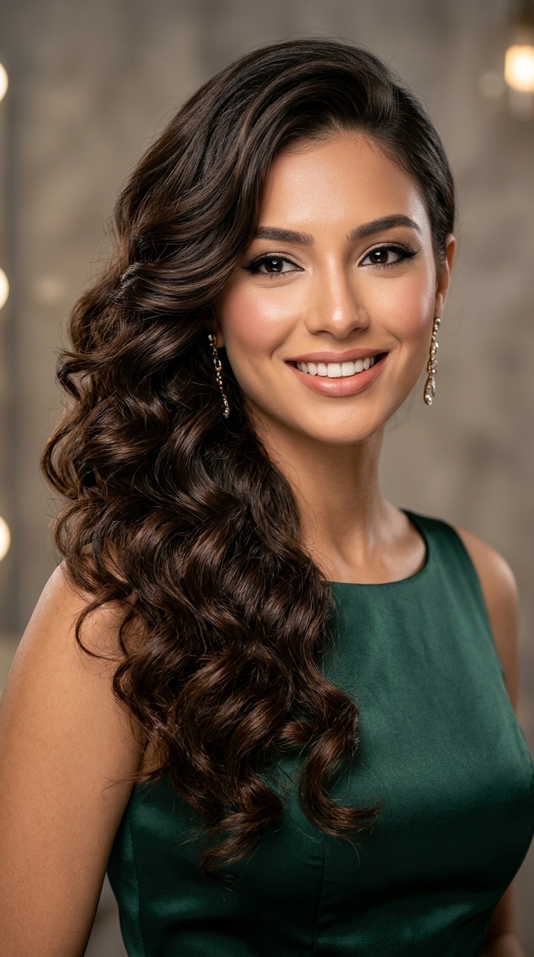 Side-Swept Cascading Curls