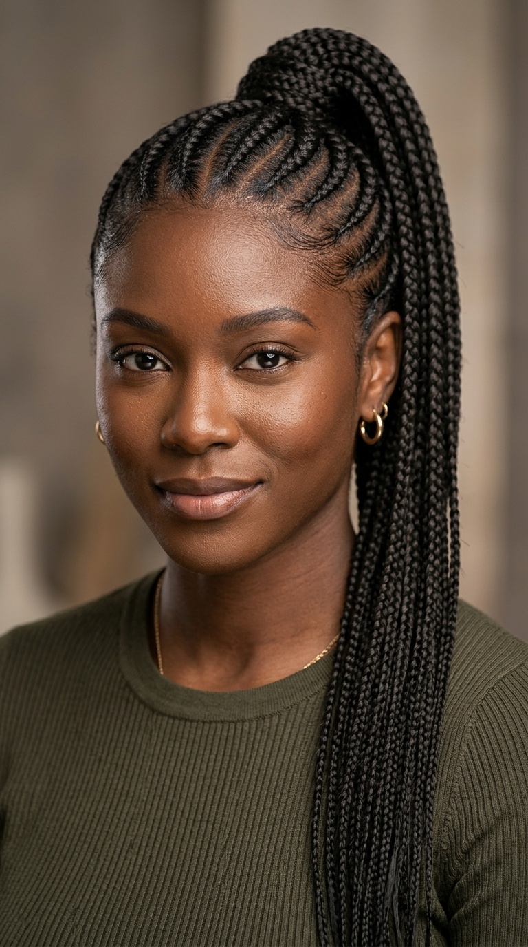 Side-Swept Cornrow Ponytail