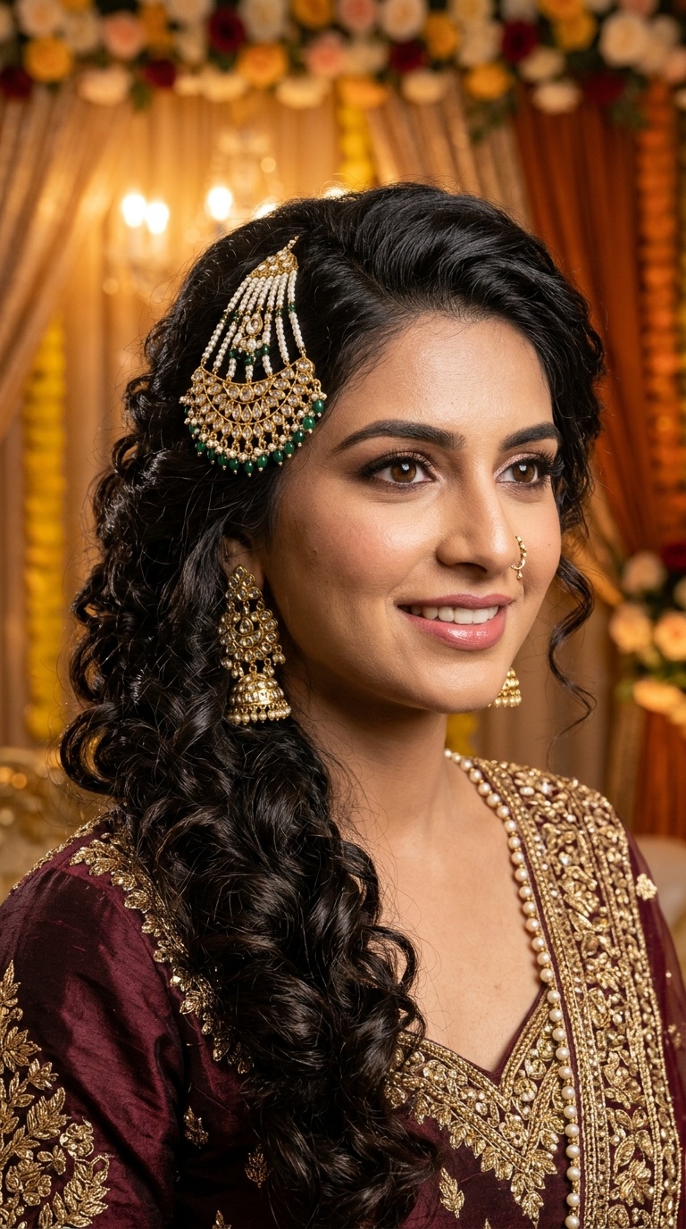 Side-Swept Curls with a Nawabi Passa