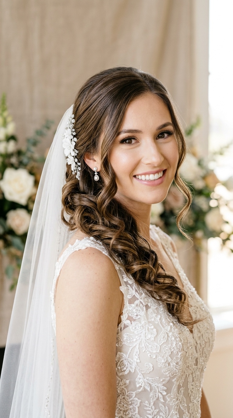 Side-Swept Curls with Asymmetrical Placement