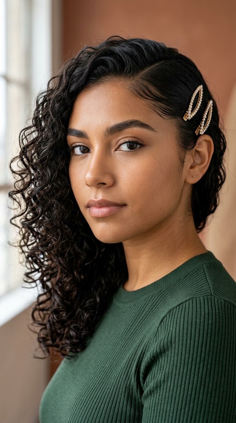 Side-Swept Curls with Decorative Clips
