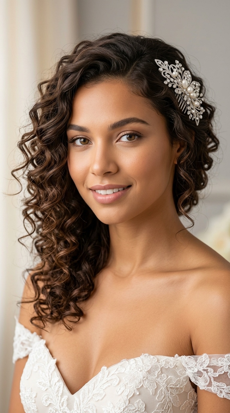 Side-Swept Curls with Decorative Comb