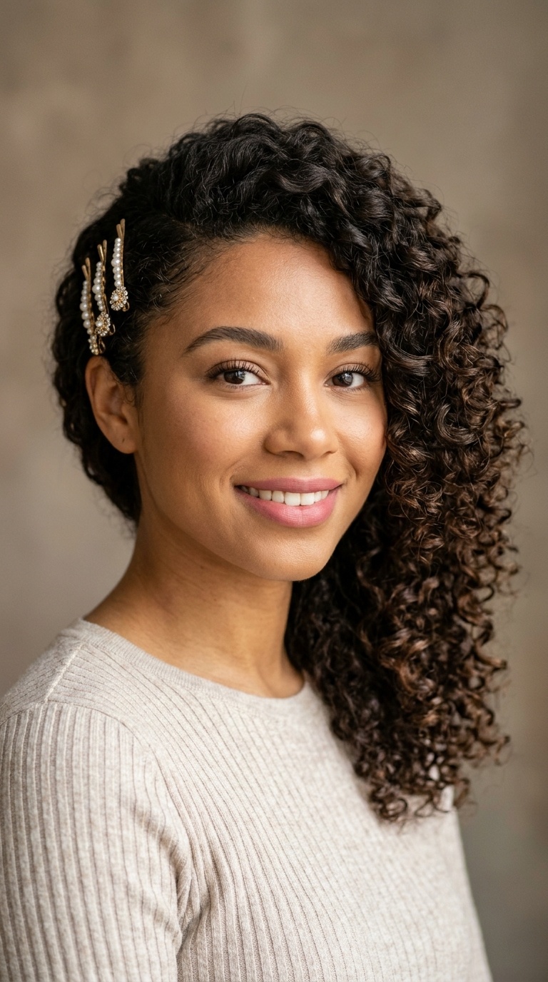 Side-Swept Curls with Decorative Pins