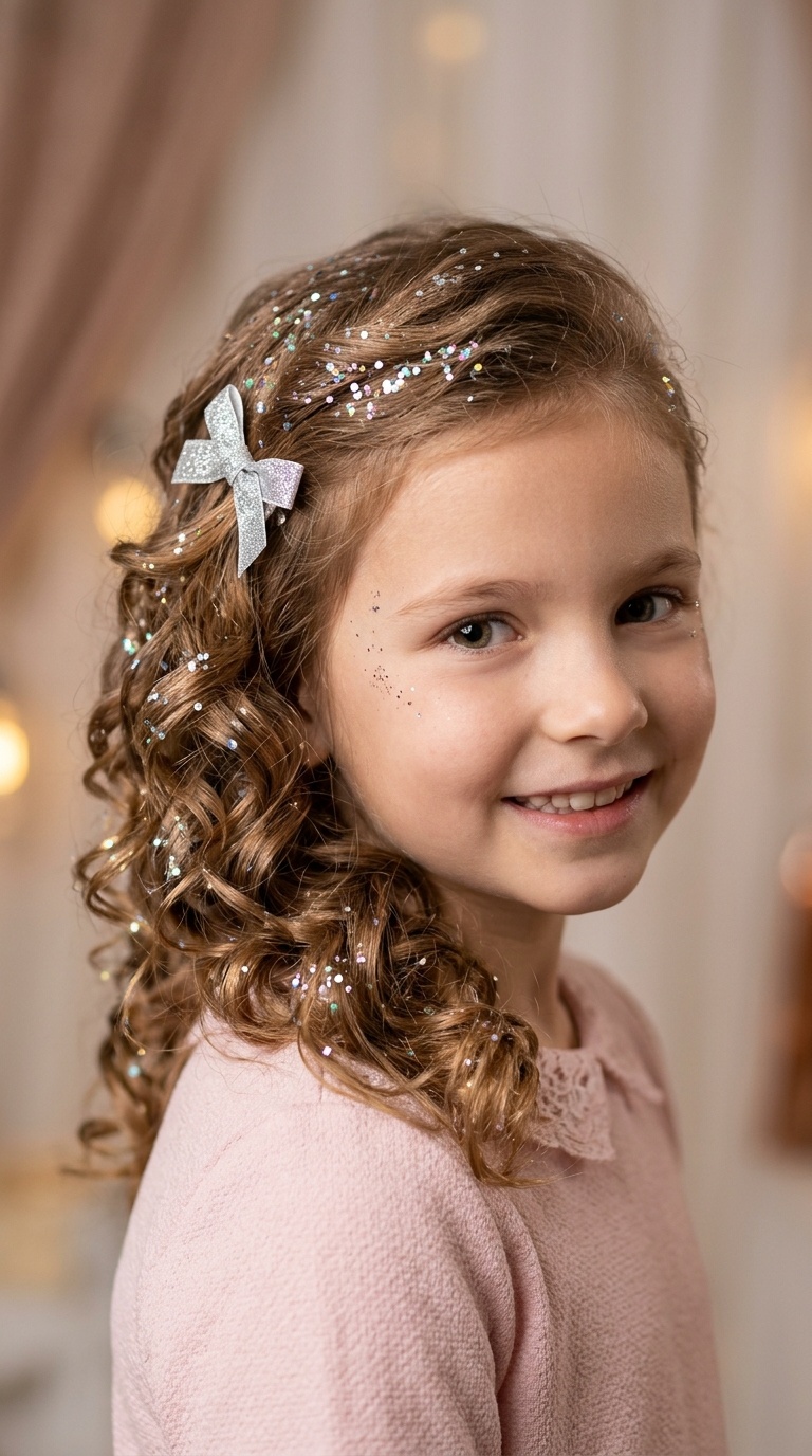 Side-Swept Curls with Holographic Glitter