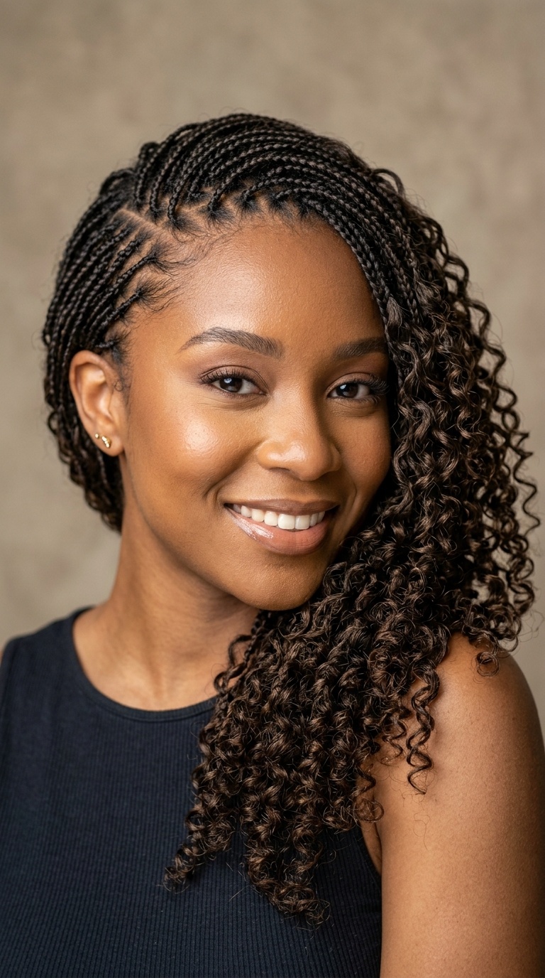 Side-Swept Curls with Micro Braids