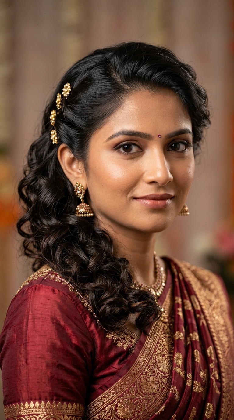 Side-Swept Curls with Pins