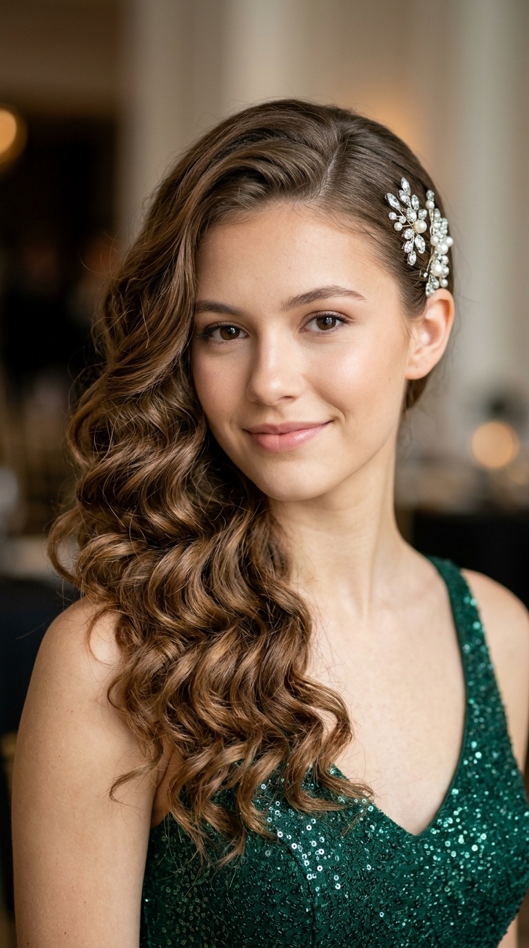 Side-Swept Curls with Pins