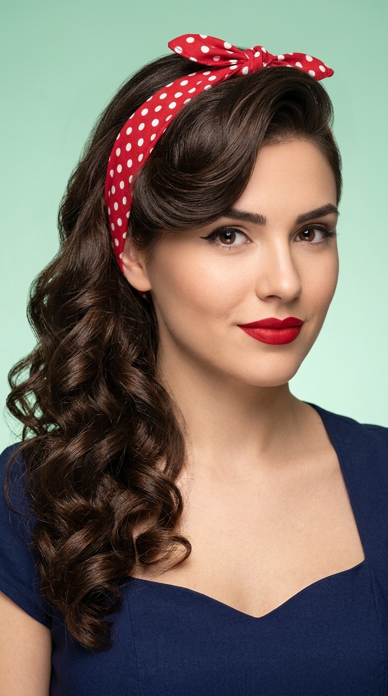 Side-Swept Curls with Polka Dot Tie